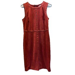 Spense Vintage Sleeveless Shift Dress, Faux Suede, Studded, Rust, Size 8
